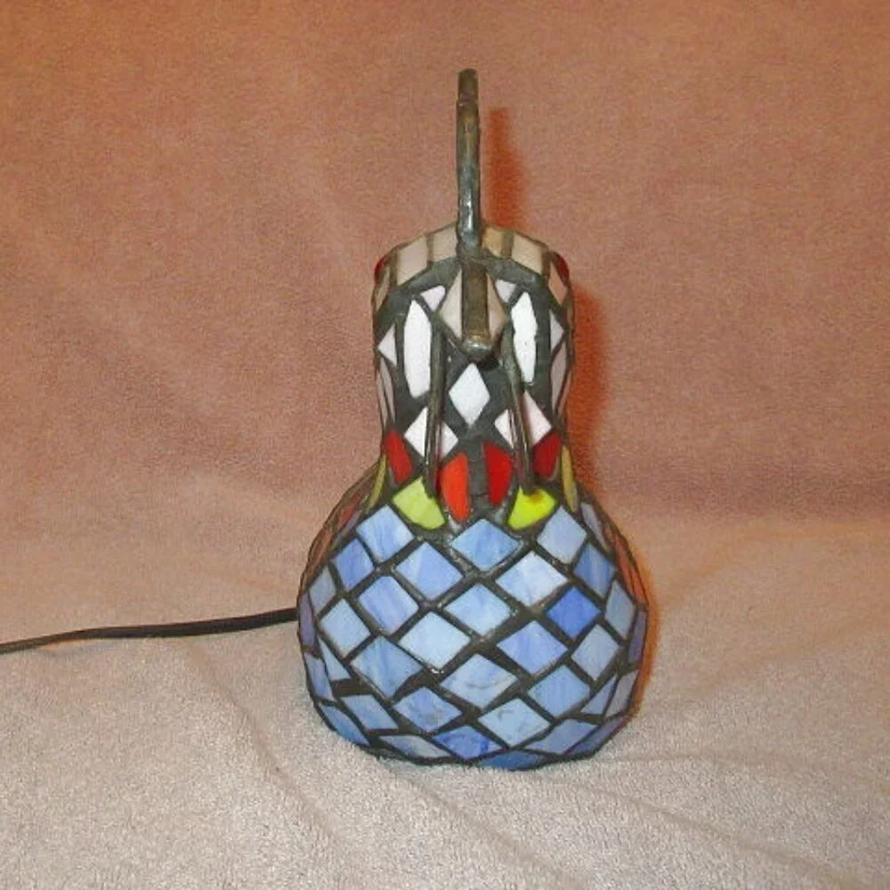 Vtg Tiffany Style Stained Glass Rooster Bird Table Lamp Night Light Off Switch